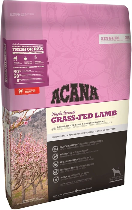 Беззерновой сухой корм ACANA Singles GRASS-FED LAMB для собак с чувствительным пищеварением с янгенком 53653