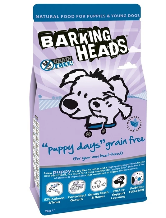 Беззерновой сухой корм BARKING HEADS Puppy Days для щенков с лососем и бататом "Щенячьи деньки" 18138