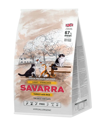 Сухой корм SAVARRA Adult Cat Light/Sterilized Turkey/Rice для стерилизованных кошек и кошек с избыточным весом с индейкой и рисом 5649150