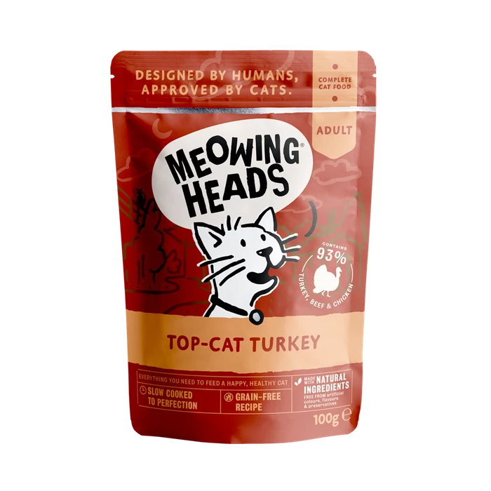 Пауч BARKING (MEOWING) HEADS Top Cat Turkey для котят и кошек с индейкой, говядиной и курицей "Аппетитная индейка"