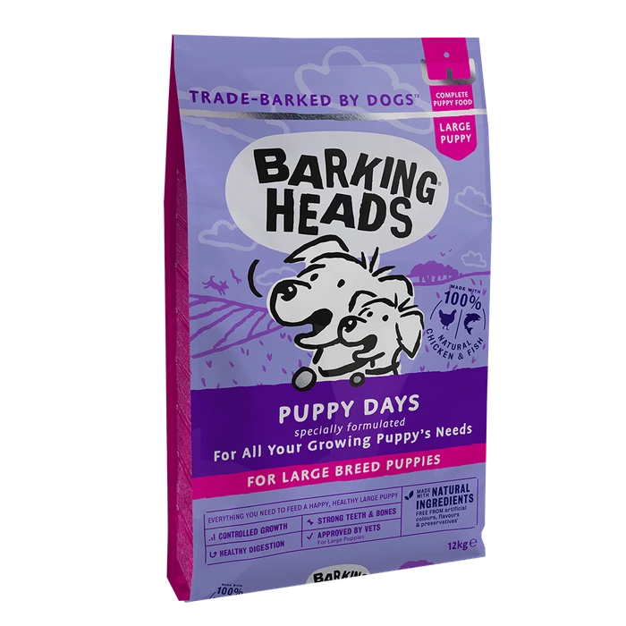 Сухой корм BARKING HEADS PUPPY DAYS для щенков крупных пород с курицей лососем и рисом "Щенячьи деньки" 18117