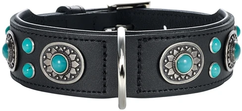 Hunter ошейник для собак Sioux 55 (41-49 см) кожа черный фурнитура с имитацией бирюзы 41610