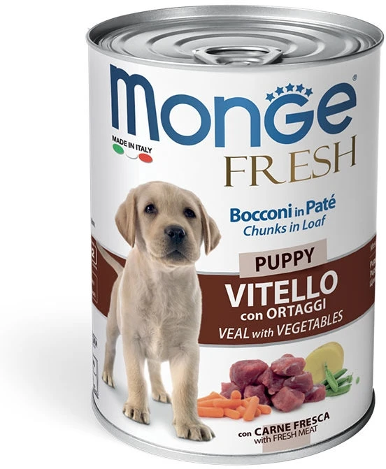 Консервы для щенков MONGE Dog Fresh Chunks in Loaf мясной рулет с телятиной с овощами