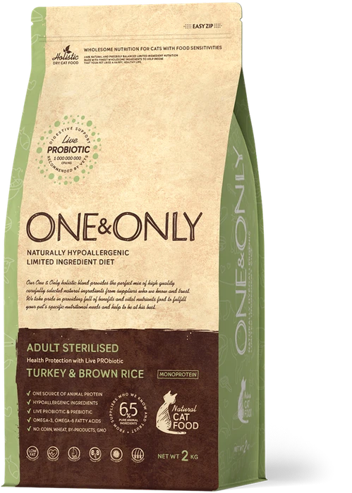 Сухой корм ONE&ONLY Sterilised Turkey&Rice для стерилизованных кошек с индейкой и рисом 514233