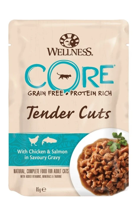 Беззерновые паучи Wellness Core для кошек нарезка из курицы с лососем в соусе Core Tender Cuts Chicken/Salmon 10660