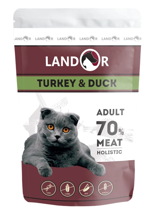 Пауч Landor для взрослых кошек с индейкой и уткой Adult Cat Turkey and Duck