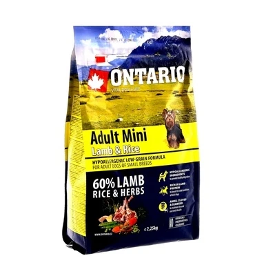 Сухой корм ONTARIO для взрослых собак малых пород с янгенком и рисом 46599