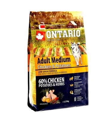 Сухой корм ONTARIO для взрослых собак средних пород с курицей и картофелем 46625
