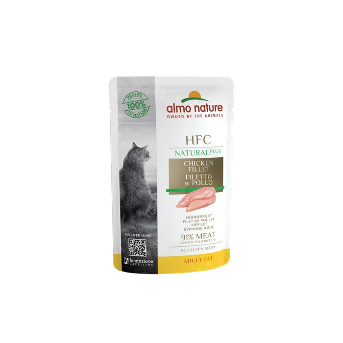 Пауч ALMO NATURE HFC Natural Plus для взрослых кошек с куриным филе 90% мяса (Alternative Chicken Fillet)