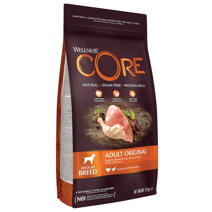 Беззерновой сухой корм WELLNESS CORE для взрослых собак средних и крупных с индейкой и курицей Original Dog Turkey with Chicken Recipe W10749