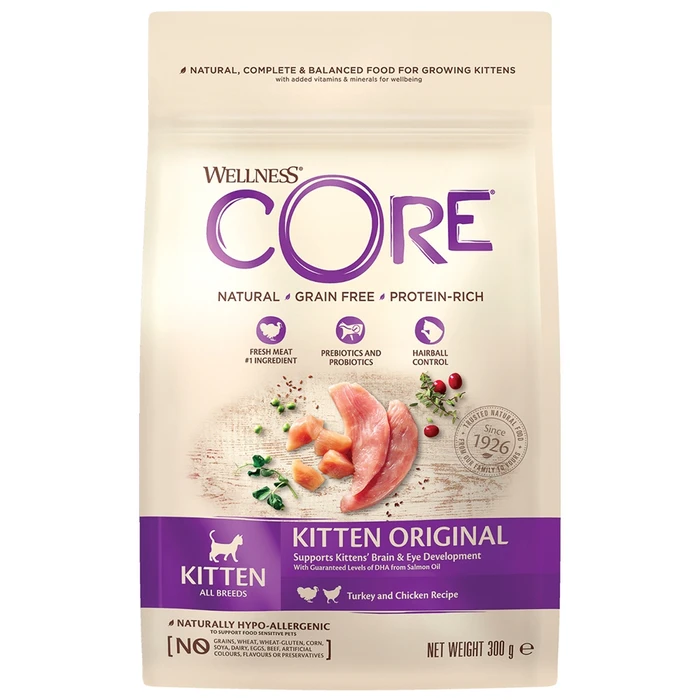 Беззерновой сухой корм WELLNESS CORE для котят с индейкой, курицей и лососем Kitten Turkey, Chicken with Salmon Recipe W10727