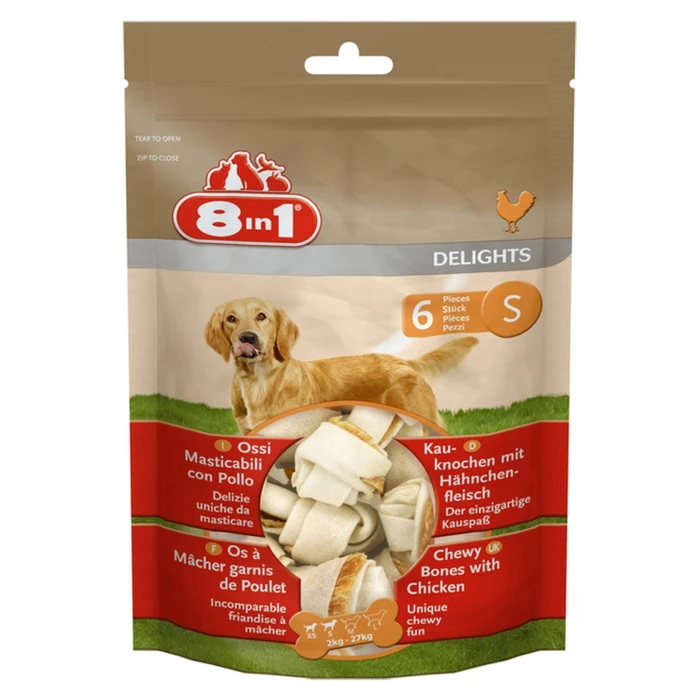 Косточки с куриным мясом для мелких и средних собак 8in1 DELIGHTS S 11 см 6 шт (пакет) 102564
