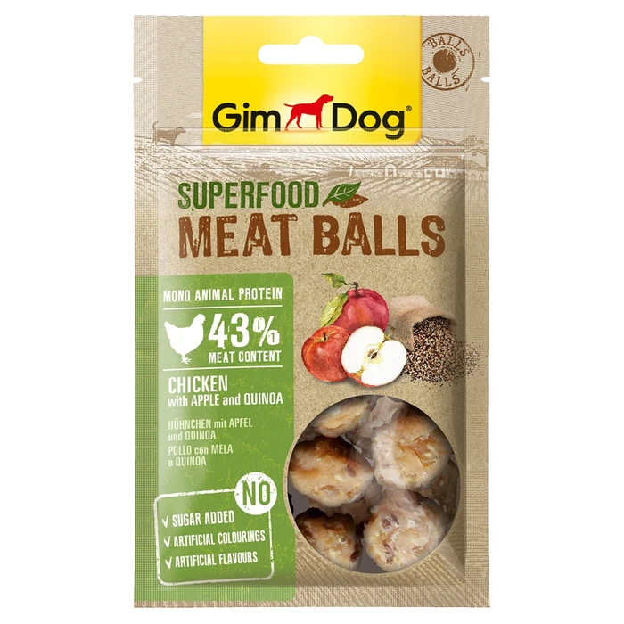 Лакомство для собак GimDog - из курицы с яблоком и киноа - мясные шарики суперфуд