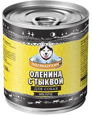 Консервы Погрызухин для собак из мяса Северного оленя с тыквой 338 гр