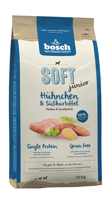 Беззерновой полувлажный корм Bosch Soft Junior для щенков всех пород с курицей и бататом