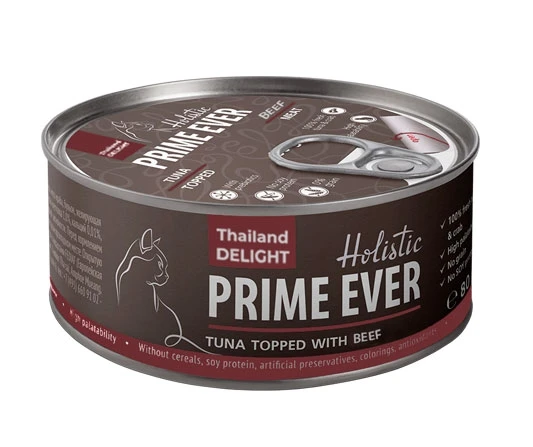 Консервы Prime Ever Holistic для котят и кошек тунец с говядиной в желе Tuna Topped With Beef