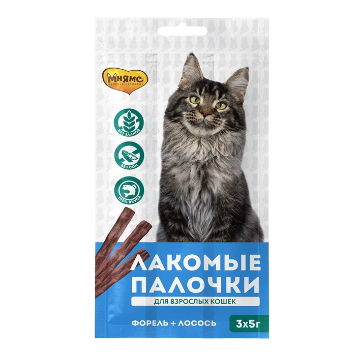 Лакомство для кошек Мнямс лакомые палочки 13,5 см с лососем и форелью 707698