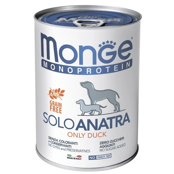 Паштет MONGE Monoprotein Solo для собак с уткой Soloanatra Only Duck 400 гр