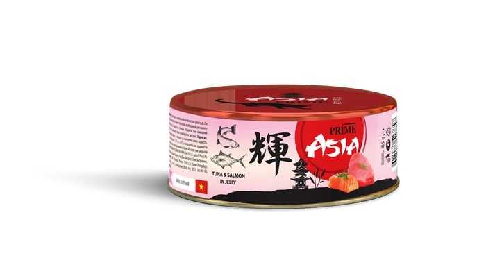 Консервы PRIME ASIA для взрослых кошек с тунцом и лососем в желе Tuna and Salmon in jelly