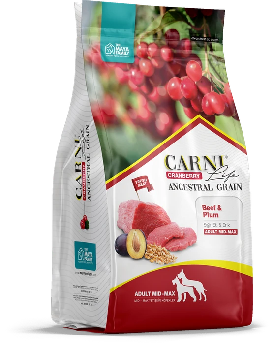 Сухой корм CARNI LIFE для взрослых собак средних и крупных пород говядина с черносливом и клюквой Ancestral Grain Beef / Plum Adult Medium / Maxi