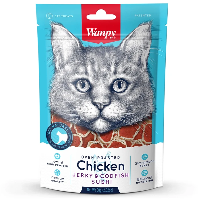 Лакомство для кошек WANPY CAT "суши" из курицы с треской