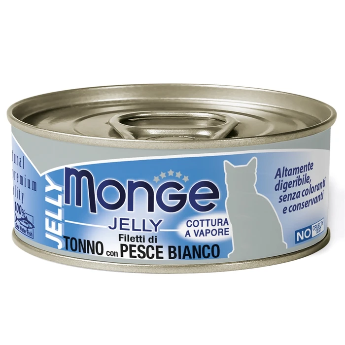 Консервы MONGE для взрослых кошек с желтоперым тунцом и белой рыбой  Jelly Adult cat 70007030