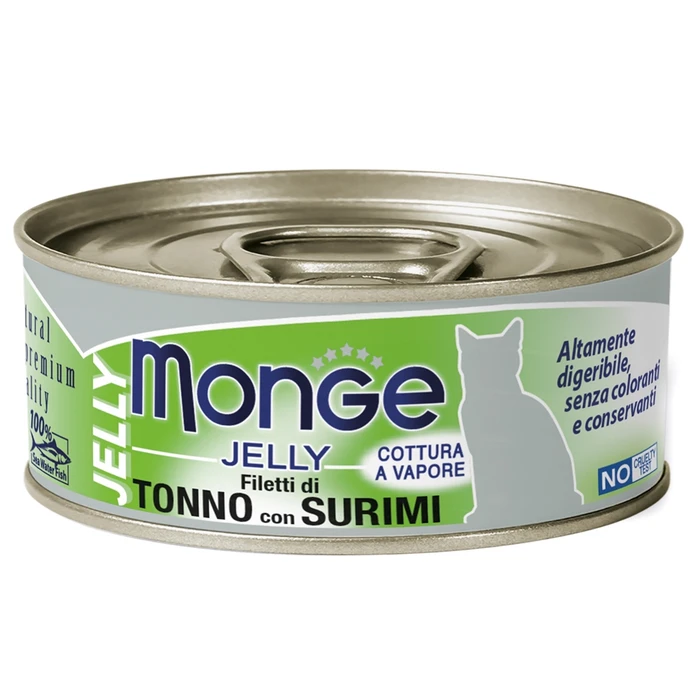 Консервы MONGE для взрослых кошек с желтоперым тунцом и сурими Jelly Adult cat