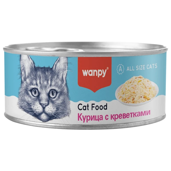 Консервы WANPY CAT для кошек "Кусочки курицы и креветки" chicken pieces & shrimp for cat TNC-03
