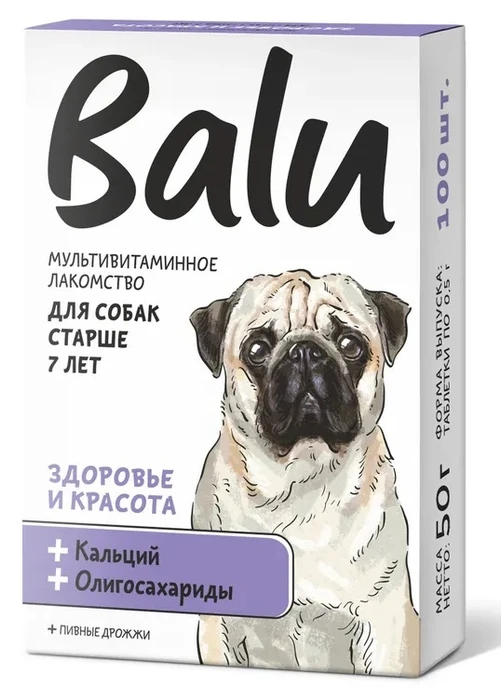 Лакомство мультивитаминное Balu для собак старше 7 лет "Здоровье и красота", кальций и олигосахариды 00-00000760