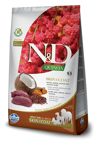 Акция! Скидка 55% Срок до 13.11.2026 2,5 кг Беззерновой cухой корм FARMINA ND QUINOA для собак средних и крупных пород с олениной и киноа для кожи и шерсти 8809/PND0250054.срок