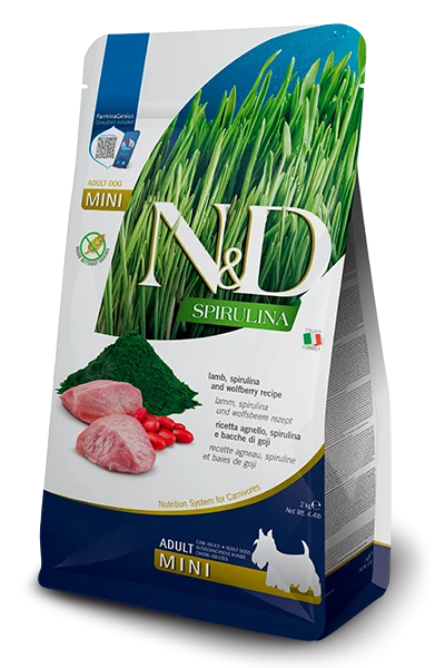 Акция! Скидка 50% Срок 18.11.2026 2 кг Беззерновой cухой корм FARMINA ND SPIRULINA для взрослых собак мелких пород с ягненком и ягодами годжи 00-00001000/PND0200006.срок