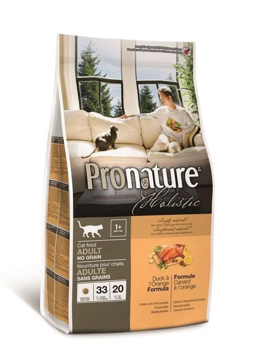 Беззерновой сухой корм PRONATURE HOLISTIC Adult Cat Duck and Orange для взрослых кошек с уткой и апельсинами 102.2020
