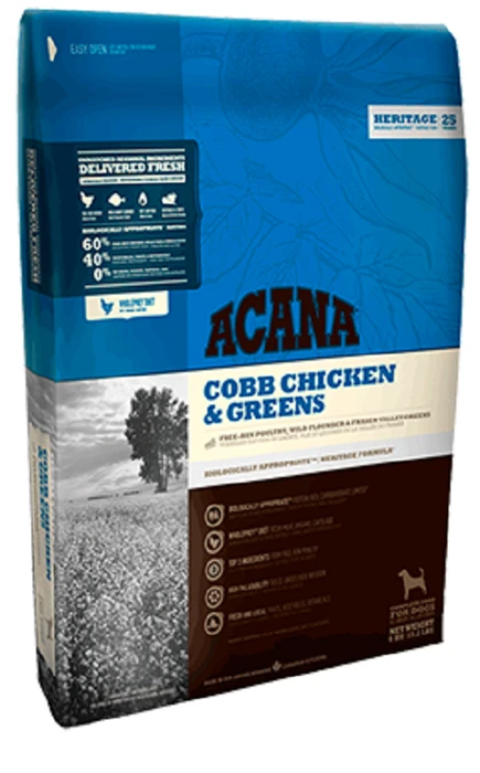 Сухой корм ACANA Heritage COBB CHICKEN/GREENS для взрослых собак всех пород с цыпленком и зеленью 58511