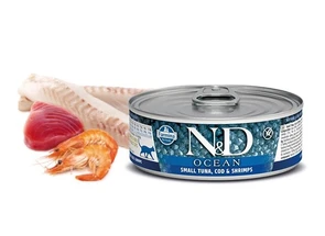 Консервы FARMINA ND CAT OCEAN TUNA, COD/SHRIMP для взрослых кошек с тунцом, филе трески и креветками 1206/10837