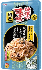 Пауч для кошек AIXIA Yaizu-no-Maguro, тунец, куриное филе и мальки ширасу в желе 4571104715696