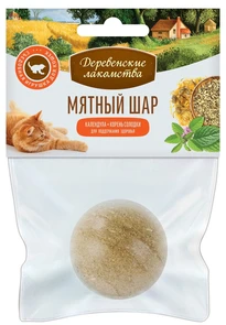 {{photo.Alt || photo.Description || 'Игрушка-лакомство для кошек Мятный шар с календулой и корнем солодки Деревенские лакомства диаметр 3,5 см'}}