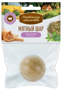 {{photo.Alt || photo.Description || 'Игрушка-лакомство для кошек Мятный шар с тимьяном и пустырником Деревенские лакомства диаметр 3,5 см'}}