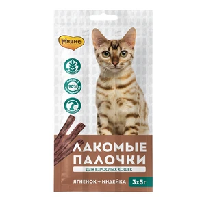 {{photo.Alt || photo.Description || 'Лакомство для кошек Мнямс лакомые палочки 13,5 см с индейкой и ягненком'}}