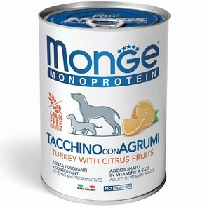 {{photo.Alt || photo.Description || 'Паштет MONGE Monoprotein Fruits для собак с индейкой и цитрусовыми Tacchinoconagrumi Turkey with Citrus Fruits'}}