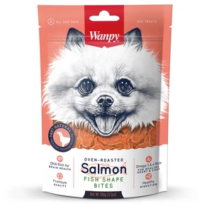 {{photo.Alt || photo.Description || 'Лакомство WANPY DOG для собак всех кусочки из лосося в форме рыбок Salmon Fish Shape Bites'}}