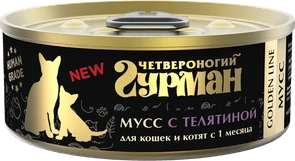 Консервы для котят и кошек Четвероногий гурман мусс с телятиной Golden Line 219201004
