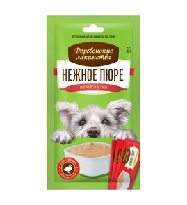 Лакомство для собак Деревенские лакомства Нежное пюре из мяса утки 4 х 10 гр