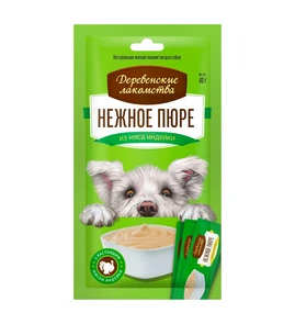 Лакомство для собак Деревенские лакомства Нежное пюре из мяса индейки 4 х 10 гр 72504239