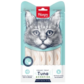 {{photo.Alt || photo.Description || 'Лакомство для кошек Wanpy нежное пюре из из тунца и трески Creamy Lickable Treats - Tuna &amp; Codfish'}}