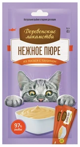 Деревенские лакомства - Десерт для кошек Нежное пюре из лосося с таурином 72510025
