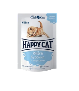 Пауч Happy Cat для котят кусочки в соусе Курочка с морковью 7502322