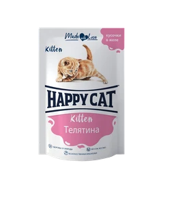 Пауч Happy Cat для котят кусочки в желе Телятина 7502320