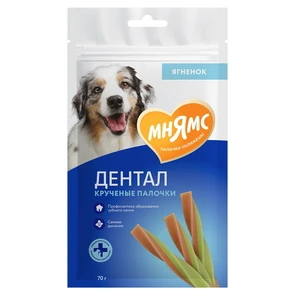 {{photo.Alt || photo.Description || 'Лакомство для чистки зубов для собак малых и средних пород Мнямс DENTAL "Крученые палочки" с ягненком и мятой'}}