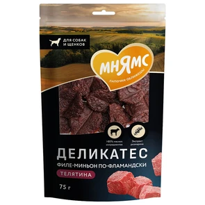 {{photo.Alt || photo.Description || 'Лакомство для собак Мнямс с телятиной и говядиной "Филе-миньон по-фламандски"'}}