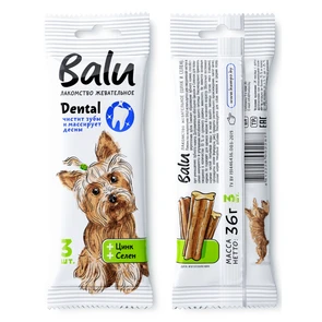 Лакомство жевательное Balu с цинком, селеном для собак, мультивитаминные палочки для чистки зубов 00-00001070